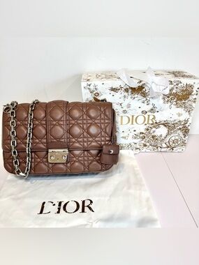Christian Dior Miss Dior Medium Flap Brown Leather Cannage W Silver Chain Strap